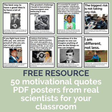 FREE Resource – 50 motivational quotes PDF posters from real scientists for your classroom